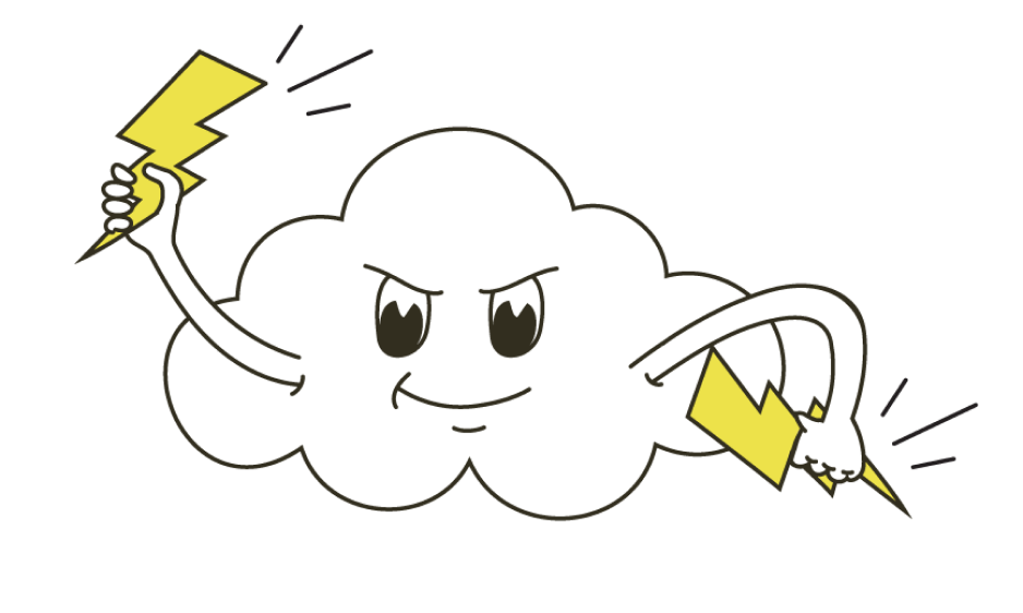 Humor Branding Agency Illustration of a cloud throwing lightning bolts.