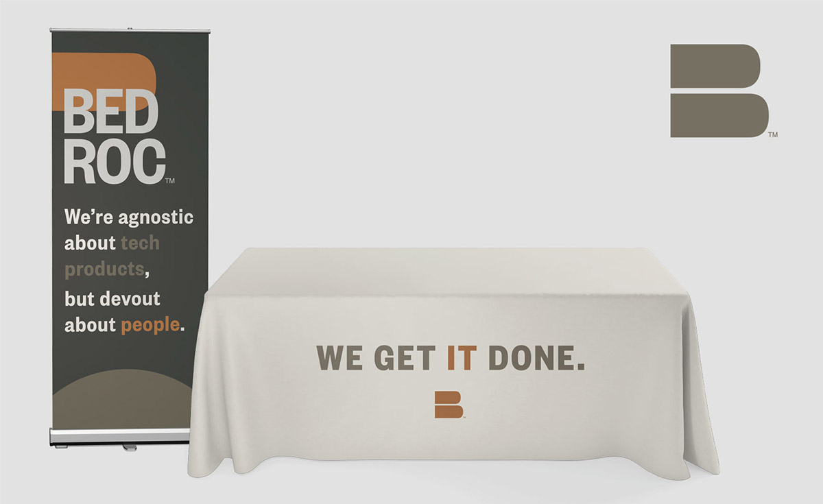 Bed Roc mockup of table cloth and banner for trade show.
