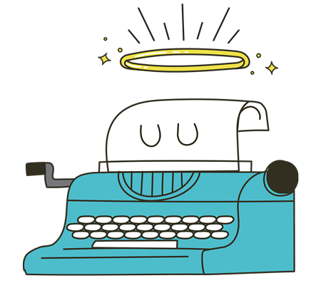 Illustration of a typewriter with a halo over its head.