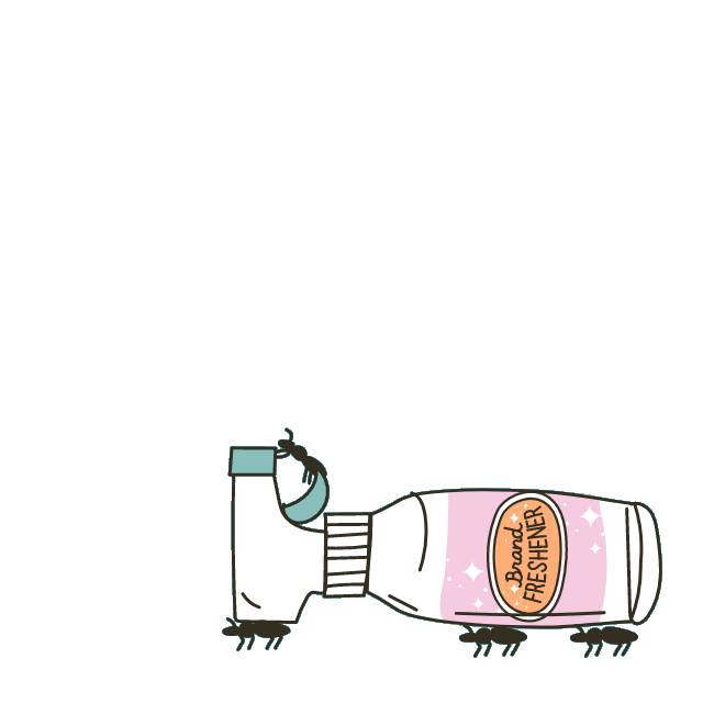 animation of ants collectively moving and spraying a bottle of brand freshner. Humor Branding Agency animation of ants collectively moving and spraying a bottle of brand freshener.