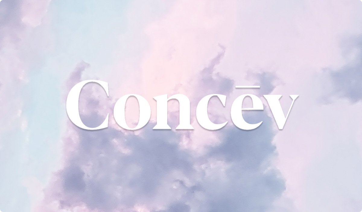 Concev logo in front of clouds.