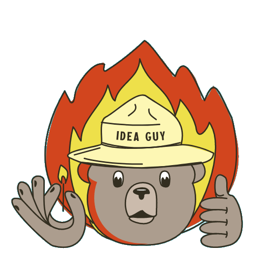 Animation of Idea Guy, the Bear starting Wildfires