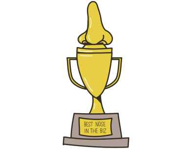 Graphic of an award with a golden nose on top.