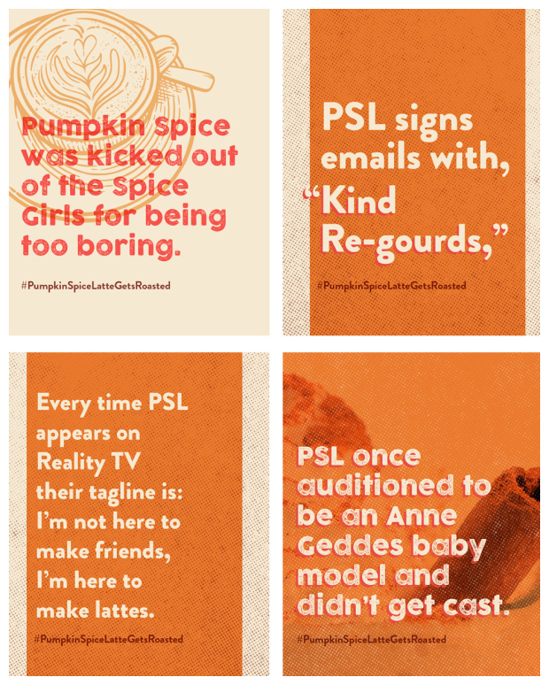 Collection of Native "Pumpkin Spice" campaign posters.