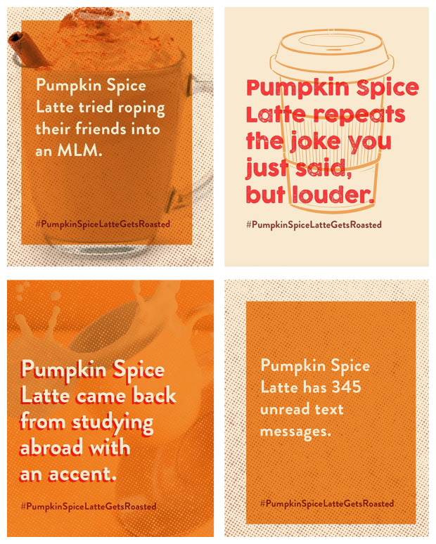 Collection of Native "Pumpkin Spice" campaign posters.