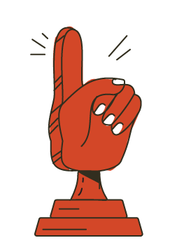 Illustration of a foam finger #1 trophy for the best Humor Branding Agency in all the lands.
