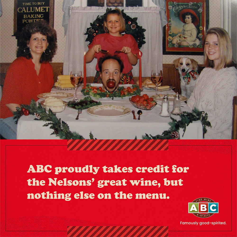 ABC Fine Wines & Spirits holiday print ad.