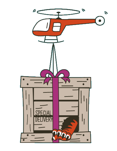 Animated illustration of a helicopter with crate. Animated illustration of a helicopter with crate saying special delivery.