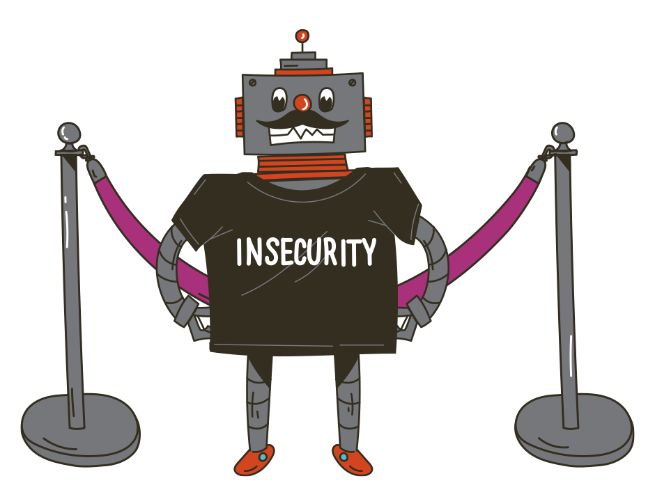 Vault-Rob Obedient Agency's Rob the Robot Illustration wearing an INSECURITY shirt while guarding Obedient's secrets.