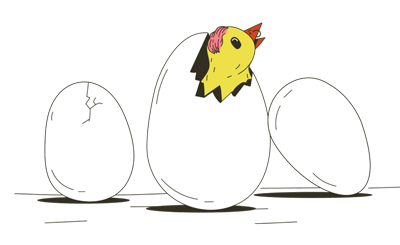 Illustration of birds hatching from eggs.